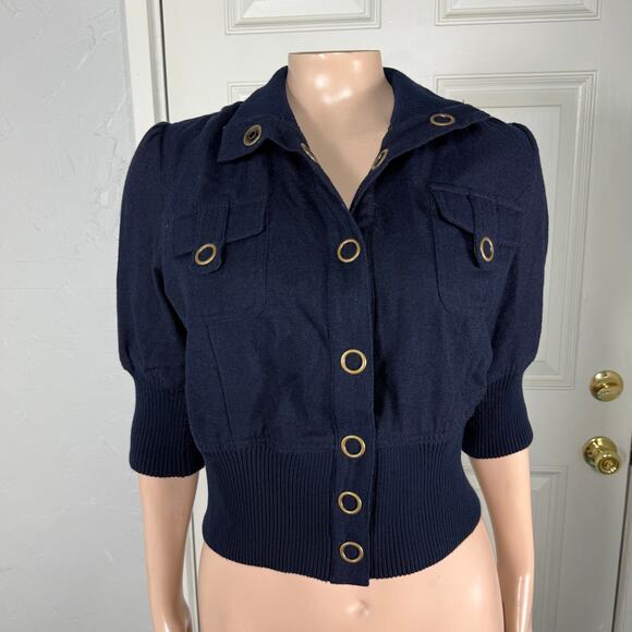 Vintage Y2K Forever 21 Women's Jacket Small Button 3/4 Sleeve Coat Navy G8 - Picture 1 of 5